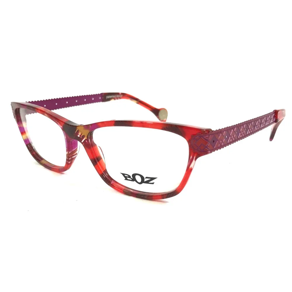 BOZ Eyeglasses Frames ZIGGY 3070 Red Purple Marble Argyle Arms 53-15-137